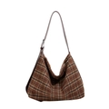 Borsa hobo scozzese marrone in tweed con tracolla in pelle scura e zip in metallo - Marrone