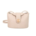 Minimalist beige soft leather bag featuring a round decorative button and a smooth flap closure - Off White