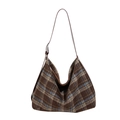 Borsa hobo a quadri marroni con grande capacità e tracolla in pelle sintetica elegante - Blu