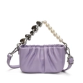 Chic light purple pleated handbag with pearl handle and silver heart metal detail - Purple