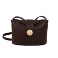 Minimalist coffee brown textured leather crossbody bag with a round buckle detail - Brown