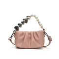 Pink pleated crossbody bag with silver heart metal and pearl handle for summer 2025 - Pink