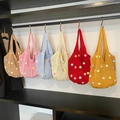 Borse tote intrecciate alla moda con fiori 3D in sei colori vivaci per donna - Bianco Sporco