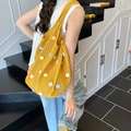 Borsa tote gialla in maglia intrecciata con fiori 3D da donna, grande borsa a spalla - Giallo