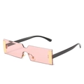 Lunettes de soleil rectangulaires sans monture avec verres roses et branches noires - Monture Noire et Or Verres Rose Clair