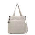 Bolso tote minimalista de nailon beige con asas y correa de hombro ajustable - Blanco Roto