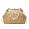 Elegante champagner-goldene Falten-Clutch mit Strassverschluss und Perlen-Tragegriff - Gold