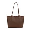 Bolso tote de cuero marrón con textura de lichi, letras de moda y correa larga de hombro - Marrón