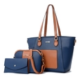 Dreiteiliges Damen-Handtaschen-Set in Marineblau und Braun mit Saffiano-Struktur - Tote Umhängetasche Und Beutel Set / Blau