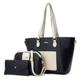 Dreiteiliges Damenhandtaschen-Set aus strukturiertem PU-Leder in Schwarz und Weiß - Tote Umhängetasche Und Beutel Set / Schwarz
