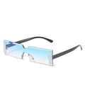 Rectangle rimless sunglasses with blue gradient lenses and sleek black temples - Black Silver Frame Light Blue Lens
