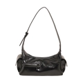 Bolso retro negro de media luna en cuero brillante con correa de hombro ajustable - Negro