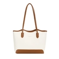 Bolso tote grande beige y marrón de cuero granulado con asas largas y detalle de logo - Blanco Roto