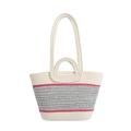 Grande borsa tote intrecciata con strisce a contrasto e doppi manici per la spiaggia - Bianco