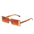Rectangle gradient orange sunglasses with gold metal trim and tortoiseshell temples - Leopard Frame Gradient Brown Lens