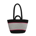 Borsa tote intrecciata a contrasto nera e rosa con doppi manici per le vacanze al mare - Nero