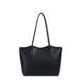 Bolso tote negro minimalista de gran capacidad con textura de grano y correas largas - Negro