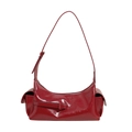 Bolso de hombro minimalista rojo oscuro brillante con bolsillos y correa ajustable - Rojo