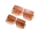 Matching set of square champagne amber oversized sunglasses with gradient brown lenses - Champagne Frame Double Tea Lens