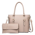 Elegantes Set aus beiger Saffiano-Einkaufstasche und kleiner Ketten-Umhängetasche - Khaki