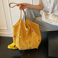 Borsa tote in maglia gialla con paillettes colorate e tracolla in pelle marrone moda - Giallo