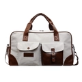 Grande borsa da viaggio in tela beige e marrone con tracolla regolabile rimovibile - Bianco Sporco