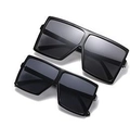 Classic black oversized square sunglasses set for mother and child in sleek flat top design - Black Frame Grey Lens