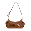 Sac baguette marron foncé brillant avec poches latérales et bandoulière réglable - Marron