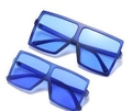 Fashionable bright blue oversized square sunglasses for parent and child styling - Matte Blue Frame Full Blue Lenses