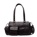 Sac bandoulière marron foncé texture litchi avec multi-poches et sangle réglable - Marron