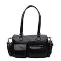 Grand sac fourre-tout Boston noir en cuir grainé avec plusieurs poches et bandoulière réglable - Noir
