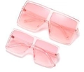 Zweiteiliges Set pinke quadratische Oversize-Sonnenbrillen mit pinkem Farbverlauf - Auf Lager / Standard Transparente Rosa Fassung mit Doppelten Rosa Gläsern