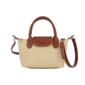 Mini-Stroh-Handtasche mit braunem Lederbesatz und Schultergurt in Beige und Braun - Khaki