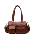 Sac fourre-tout Boston rétro en cuir souple marron avec plusieurs poches et bandoulière - Marron