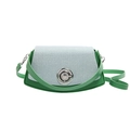 Borsa a mano rigida in pelle verde e tessuto grigio con chiusura a scatto in metallo - Verde