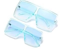 Übergroße quadratische Mode-Sonnenbrillen in transparentem Hellblau für Mutter und Kind - Auf Lager / Regulär (inkl. 13 % MwSt.) lichtblaues Gestell mit blauen Gläsern