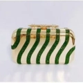 Luxury gold acrylic clutch with green rhinestone wavy stripes and metal clasp - Green