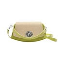 Chic green leather and beige woven patchwork crossbody bag with silver round clasp - Fruit Green