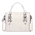Creamy white PU leather tote bag with dual handles and black metal buckles detail - Off White