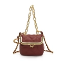 Deep red quilted mini handbag with classic diamond pattern and gold chain strap on white background - Red