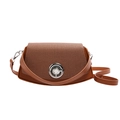 Brown hard-shell crossbody box bag with textured fabric flap and silver twist lock - Brown