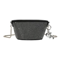 Sparkly black rhinestone crossbody bag with silver chain and cute balloon dog charm - Silver