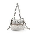 Mini silver quilted crossbody bag with metallic finish and chunky chain handle - Silver