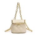 Quilted mini crossbody bag in cream white with vintage gold metal frame and chain strap - White