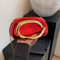 Metallic red rectangle clutch with gold C-handle and delicate snake chain strap - Red