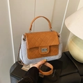 Bolso acolchado de tweed y cuero con cierre giratorio metálico y correa de cadena de moda - Azul claro