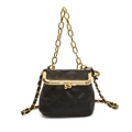Mini quilted black shoulder bag with gold metal clasp and woven chain strap - Black