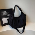 Bolso hobo negro minimalista con correa ajustable y múltiples bolsillos de almacenamiento - Negro