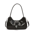 Bolso bajo el brazo de charol negro brillante con hebilla plateada de gran tamaño - Negro