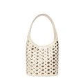 Sac seau chic couleur crème avec rivets argentés et finition en similicuir poli - Blanc Cassé